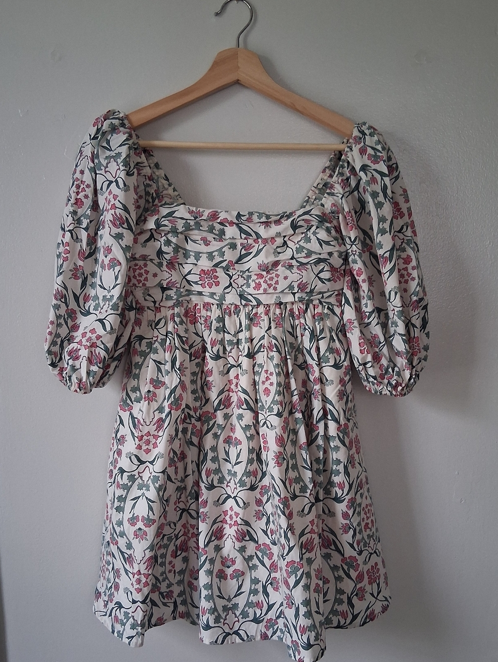 Abercrombie & Fitch Cream, Green & Pink Floral Dress Cotton & Poly Mix